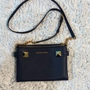 Michael Kors Dark Blue Crossbody Bag with Gold Accents